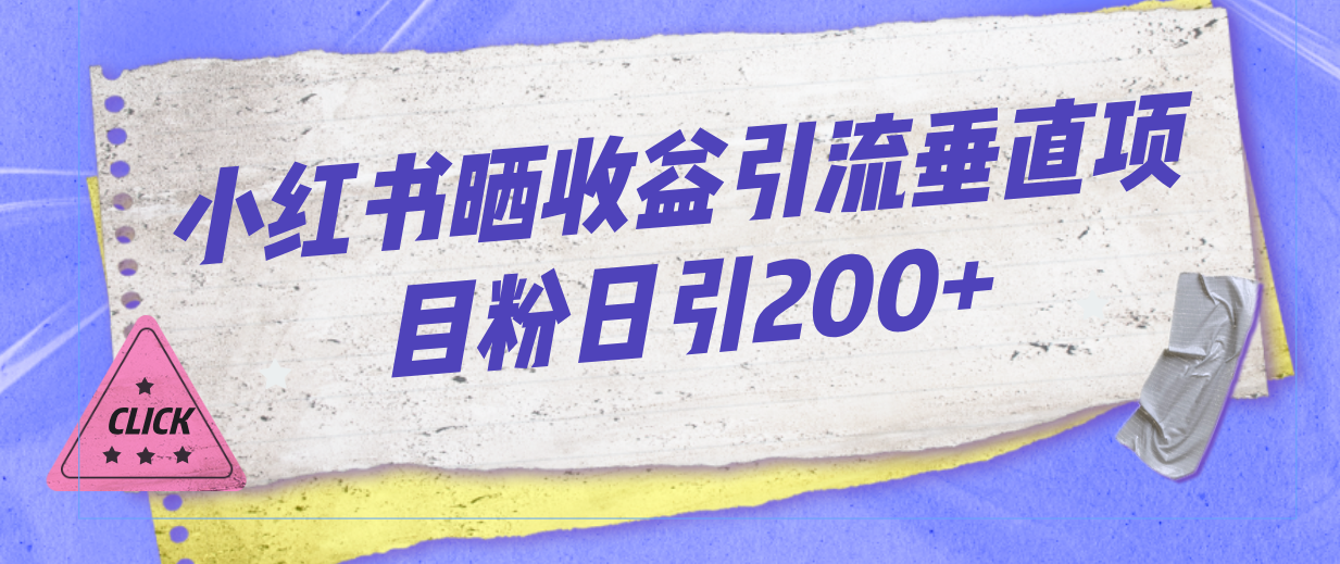小红书晒收益图引流垂直项目粉日引200+-91网创