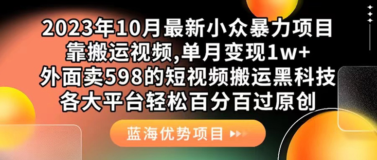 外面卖598的10月最新短视频搬运黑科技，各大平台百分百过原创 靠搬运月入1w-91网创