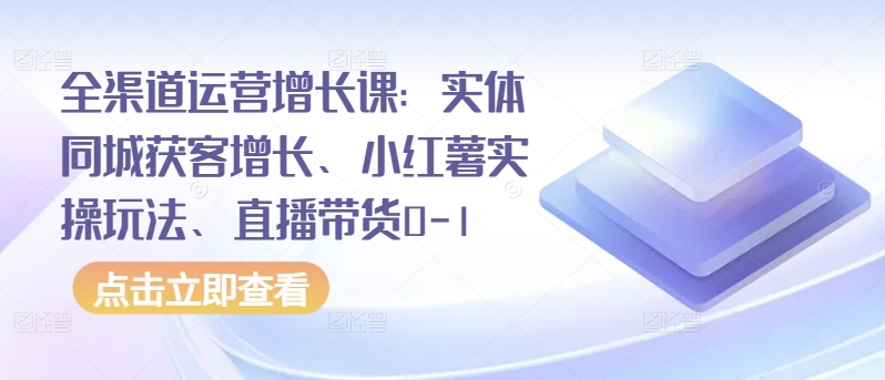 全渠道运营增长课：实体同城获客增长、小红薯实操玩法、直播带货0-1-91网创