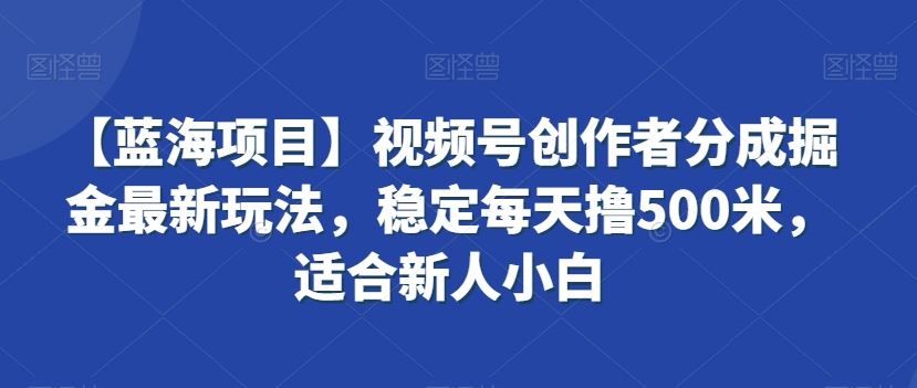 视频号创作者分成掘金最新玩法，稳定每天撸500米，适合新人小白-91网创