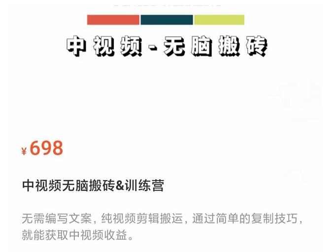 中视频无脑搬砖训练营，纯视频剪辑搬运，轻松上手批量起号，工作室可放大￼-91网创