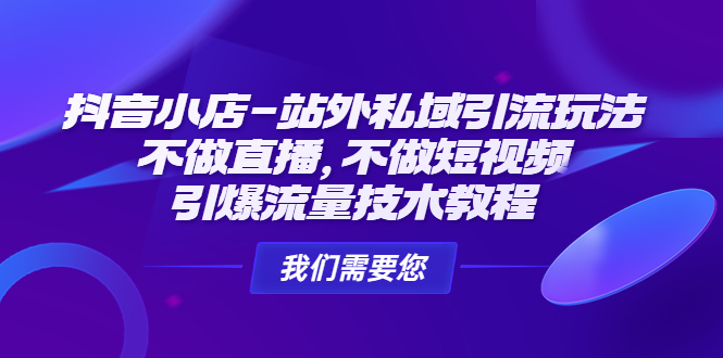 抖音小店-站外私域引流玩法：不做直播，不做短视频，引爆流量技术教程-91网创