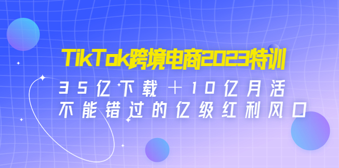 TikTok跨境电商2023特训：35亿下载＋10亿月活，不能错过的亿级红利风口-91网创