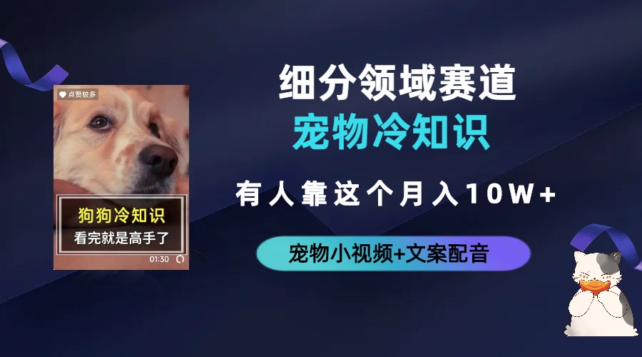 不起眼的抖音细分赛道-宠物冷知识，一段宠物视频配文案，有人靠这个月入10w-91网创