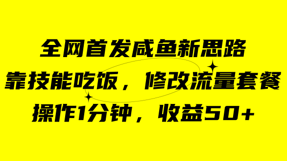 咸鱼冷门新玩法，靠“技能吃饭”，修改流量套餐，操作1分钟，收益50+-91网创