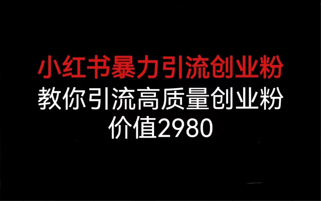 小红书暴力引流创业粉，教你引流高质量创业粉，价值2980-91网创