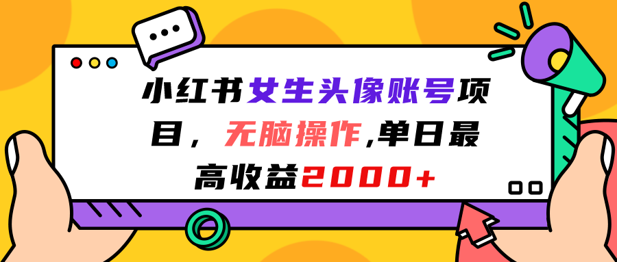 小红书女生头像账号项目，无脑操作“”单日最高收益2000+-91网创