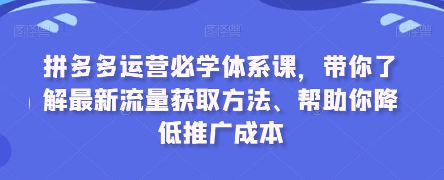 拼多多运营必学体系课，带你了解最新流量获取方法、帮助你降低推广成本-91网创