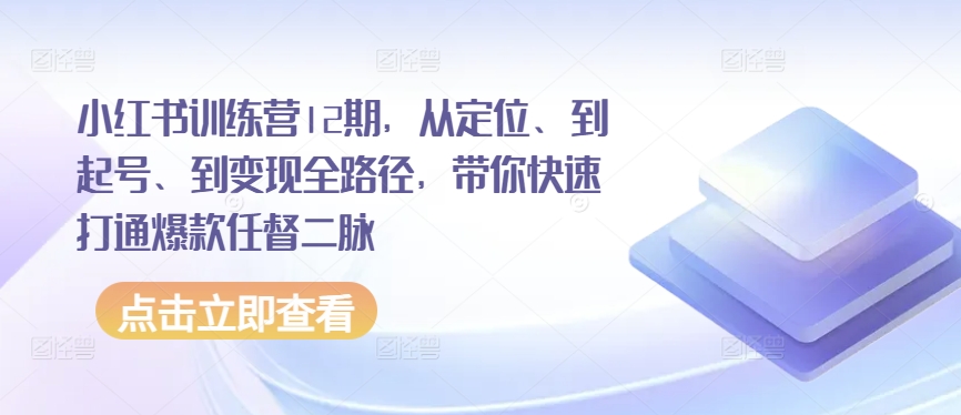 小红书训练营12期，从定位、到起号、到变现全路径，带你快速打通爆款任督二脉-91网创