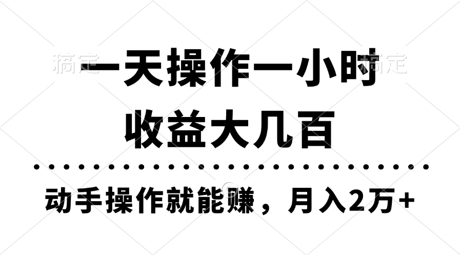 一天操作一小时，收益大几百，动手操作就能赚，月入2万+教学-91网创