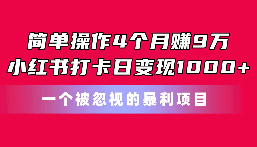 简单操作4个月赚9万！小红书打卡日变现1000+！一个被忽视的暴力项目-91网创