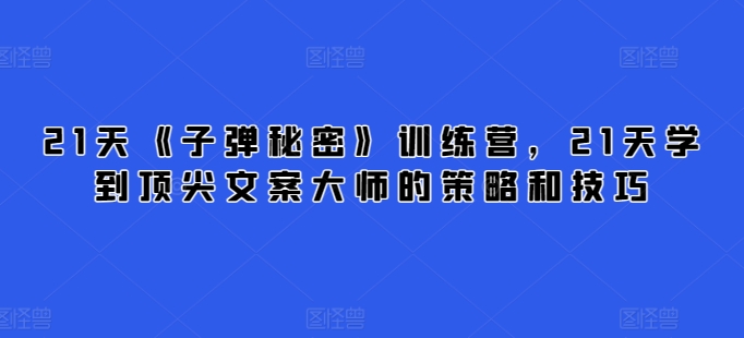 21天《子弹秘密》训练营，21天学到顶尖文案大师的策略和技巧-91网创