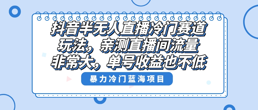 抖音半无人直播冷门赛道玩法，直播间流量非常大，单号收益也不低！-91网创
