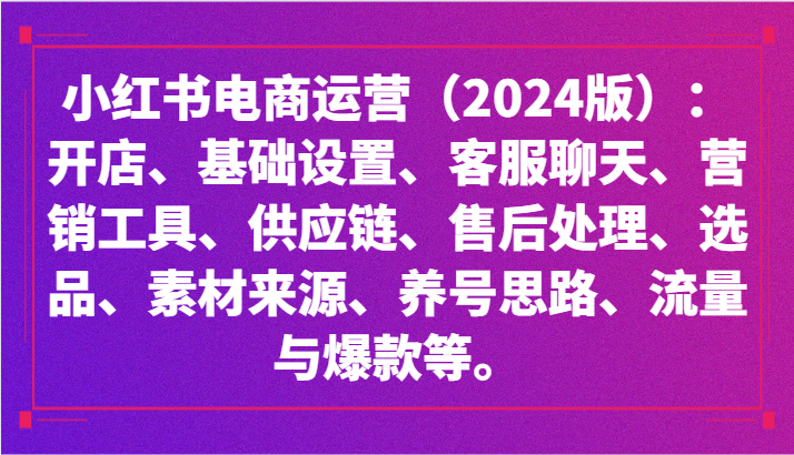 小红书电商运营（2024版）：开店、设置、供应链、选品、素材、养号、流量与爆款等-91网创